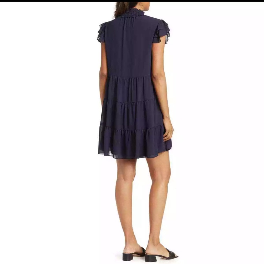 ELIZA J Women's Navy Flutter Sleeve Tiered Chiffon Dress